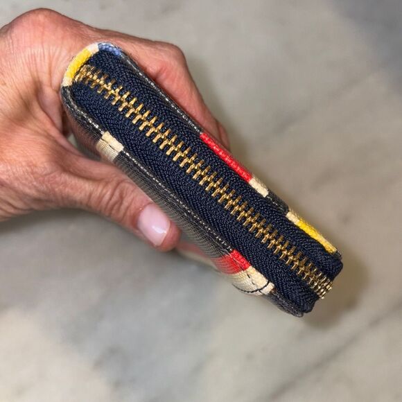 Kate Spade Wallet Leather Multicolor Striped Canvas Full Zip Continental Wallet - Picture 10 of 16